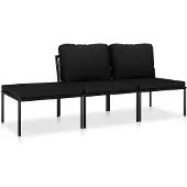vidaXL 3-delige loungeset voor de tuin met kussens, zwart, PVC
