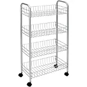 Metaltex Ascona - Multifunctionele trolley - Opbergtrolley - Keukentrolley - Serveerwagen - Zilvergrijs - Op wielen - 5 jaar garantie - 4 manden