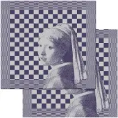 DDDDD Theedoek Girl with Pearl Blue (set van 2)