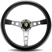 Momo Prototipo Steering Wheel 350 mm - Black Leather/Wht Stitch/Brushed Spokes