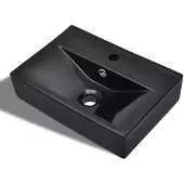 vidaXL Vasque à trou de trop-plein/robinet Noir céramique pour salle de bain