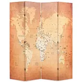 vidaXL Kamerscherm inklapbaar wereldkaart 160x170 cm geel
