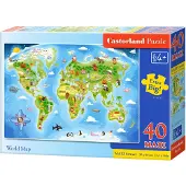 Castorland World Map MAXI – Puzzel – 40 stukjes – Extra grote stukken – Premium kwaliteit – Beide kanten gecoat