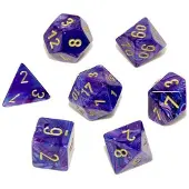 Chessex Poly 7 dobbelsteen set: glanzend paars / goud