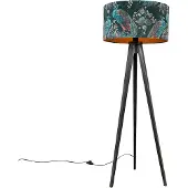 QAZQA Vloerlamp tripod zwart met kap pauw 50 cm - Tripod Classic