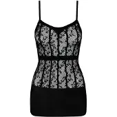 Obsessive – Half Transparant Mini Jurk met Verticale Banden voor Spanning en Verleiding – Maat S-M-L – Zwart