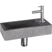 Differnz Fonteinset ribble natuursteen 38x18x8 cm zwart met rechte kraan mat chroom