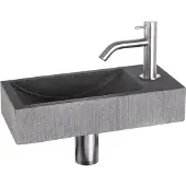 Differnz Ribble fonteinset natuursteen bombai black met gebogen kraan mat chroom