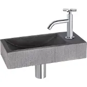 Differnz Fonteinset ribble natuursteen 38x18x8 cm zwart met gebogen kruis kraan mat chroom