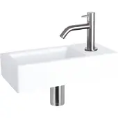 Differnz Ravo fonteinset – 38.5x18.5x9.5 cm – keramiek wit glans – gebogen mat chromen kraan 38.400.74