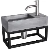 Differnz Fonteinset ravo beton en handoekrek 38.5x18.5x9 cm donker grijs met gebogen kraan mat chroom