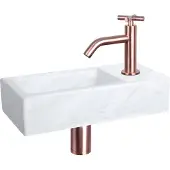Differnz Fonteinset helios 37.5x18.5x9.5 cm marmer wit met gebogen kruis kraan rood koper