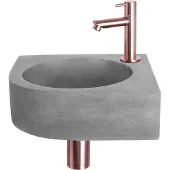 Differnz Cleo fonteinset donkergrijs beton met rechte kraan rood koper