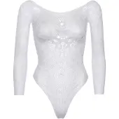 Leg avenue Gehaakte kanten string body met lange mouwen - Wit