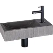 Differnz Fonteinset ribble natuursteen 38x18x8 cm zwart met rechte kraan mat zwart