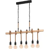 Eglo 43319 Youngstown Hanglamp Staal Zwart/Hout Bruin - 6 x E27