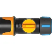 Fiskars Slangkoppeling, met On/Off-ventiel, SoftGrip-contactpunten, universele maat, Ø 1,3-1,5 cm (1/2-5/8''), 65 g, zwart/oranje/blauw, 1027086