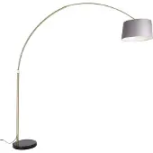 QAZQA Booglamp messing met marmer stoffen kap grijs 45 cm - XXL