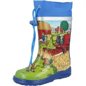 Beck Regenlaarzen 'Bauernhof' sand / royal blue/koningsblauw / donkergrijs / groen / rood
