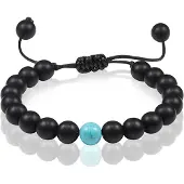 Memphis Kralen armband Zwart verstelbaar Matte Agaat Turkoois 8mm