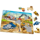 Larsen De bouwplaats – Puzzel – Voertuigen & Techniek – Bouwplaats – Educatieve legpuzzel voor kinderen – 30 stukjes – Gemaakt in Noorwegen – Extra dikke 2,5 mm stukjes – Tray met vaste rand