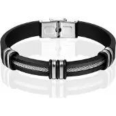 LGT JWLS RVS Siliconen armband Mesh Zwart Zilverkleurig