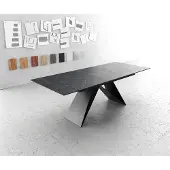 DELIFE Eettafel Edge 180-220x100cm Laminam keramiek grijs V-middenpoot zwart