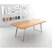 DELIFE Eettafel Edge 200x100cm acacia natuur roestvrijstaal zilver schuin Live-Edge