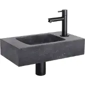Differnz Fonteinset bombai natuursteen 40x22x9 cm zwart met rechte kraan mat zwart