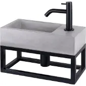Differnz Jukon fonteinset - 38.5x18.5x9cm - Rechthoek - 1 kraangat - Zwart mat - met zwart frame - Grijs