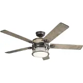 Kichler LED plafondventilator Ahrendale, IP44 dimbaar, alu / grijs / zink, Woon-/ Eetkamer, Kunststof