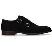 Manfield Zwarte suède gespschoenen | Maat 44