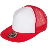 Myrtle beach Volwassenen Unisex 5 Panel Flat Peak Cap (Wit/rood)
