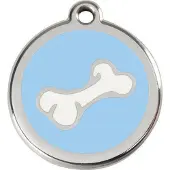 Red Dingo Comic Bone Light Blue roestvrijstalen hondenpenning large/groot dia. 3,8 cm