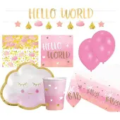 Amscan feestset Hello World Girl papier roze 46-delig