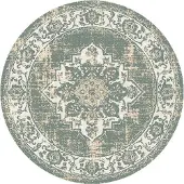 FRAAI Rond vintage vloerkleed – Spring Medaillon Groen Creme Ø 100cm