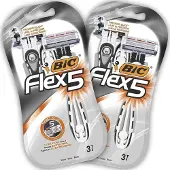 BIC Flex 5 - Wegwerp Scheermesjes - Voor Mannen - 5 Bewegende Scheerbladen - Heren Scheermes met Draaibaar Hoofd - 6 Stuks