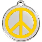 Red Dingo Peace Yellow roestvrijstalen hondenpenning large/groot dia. 3,8 cm