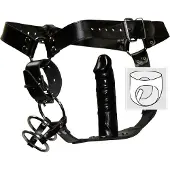 Zado - leren string met dildo en 3 penisringen
