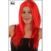 Partyxplosion 4x Pruik standaard lang rood