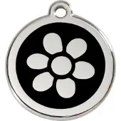 Red Dingo Flower Black roestvrijstalen hondenpenning large/groot dia. 3,8 cm