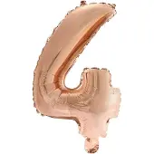 Haza Folie Ballon Cijfer 4 Rosé Goud 41 cm met rietje