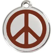 Red Dingo Peace Brown roestvrijstalen hondenpenning large/groot dia. 3,8 cm