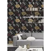 Dutch Wallcoverings Vliesbehang zwart bloem - rood zilver goud
