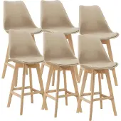 En.casa Barkruk set van 6 kunstleer en beuken 105x48x58 cm beige