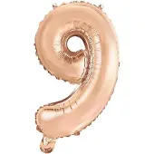 Haza Folie Ballon Cijfer 9 Rosé Goud 41 cm met rietje