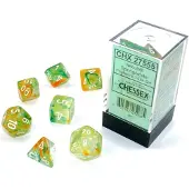 Chessex Nevel Lente/wit Lichtgevende Polydice Dobbelsteen Set (7 stuks)