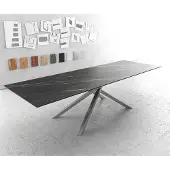 DELIFE Eettafel Edge 300x100cm Laminam keramiek bruin middenpoot kruis zilver