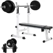 Gorilla Sports Verstelbare Halterbank Wit Met 70 kg Halterset Kunststof