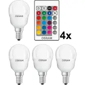 Osram 4 stuks | LED kogellamp 4.2W 250lm RGBW incl. afstandsbediening | E14 | Extra Warm Wit | 4.2 watt | 25.000 Branduren